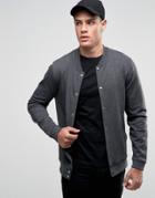 Asos Jersey Bomber Jacket With Snaps In Charcoal - Gray
