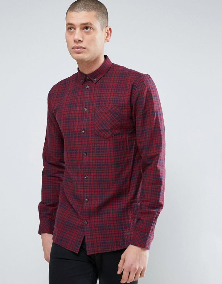 Minimum Thick Textured Flannel Check Shirt - Red