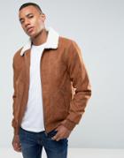 D Struct Suedette Fleece Collar Bomber Jacket - Tan