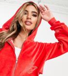 Asyou Raw Edge Crop Hoodie With Crystal Butterfly Detail In Red - Part Of A Set