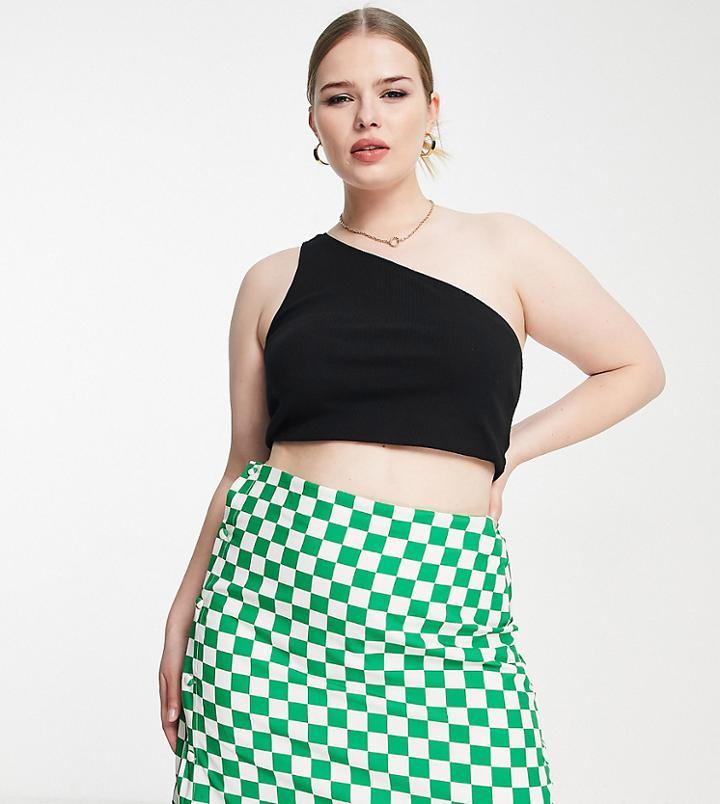 Extro & Vert Plus Button Up Mini Skirt In Bold Green Checkerboard
