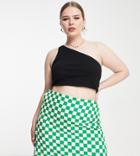 Extro & Vert Plus Button Up Mini Skirt In Bold Green Checkerboard