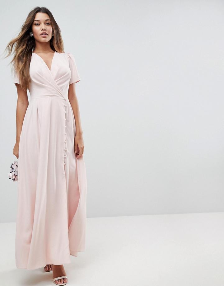Asos Button Through Maxi Tea Dress - Pink