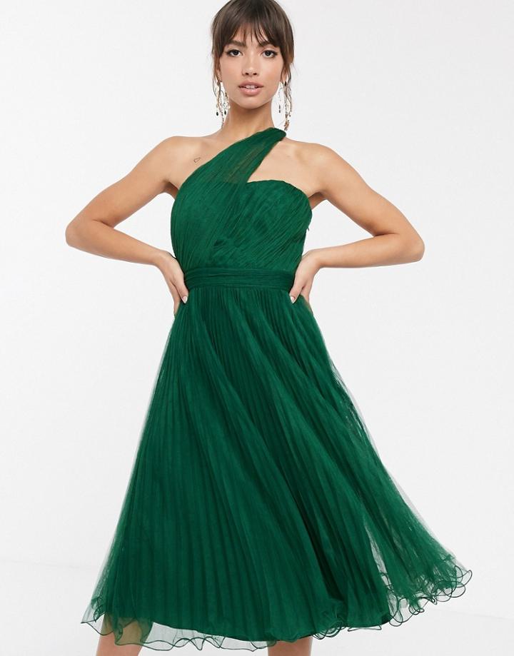 Asos Design One Shoulder Tulle Wired Hem Midi Dress