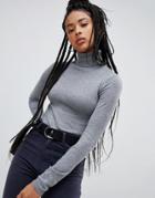 Pull & Bear Roll Neck Long Sleeved Sweater In Gray - Gray
