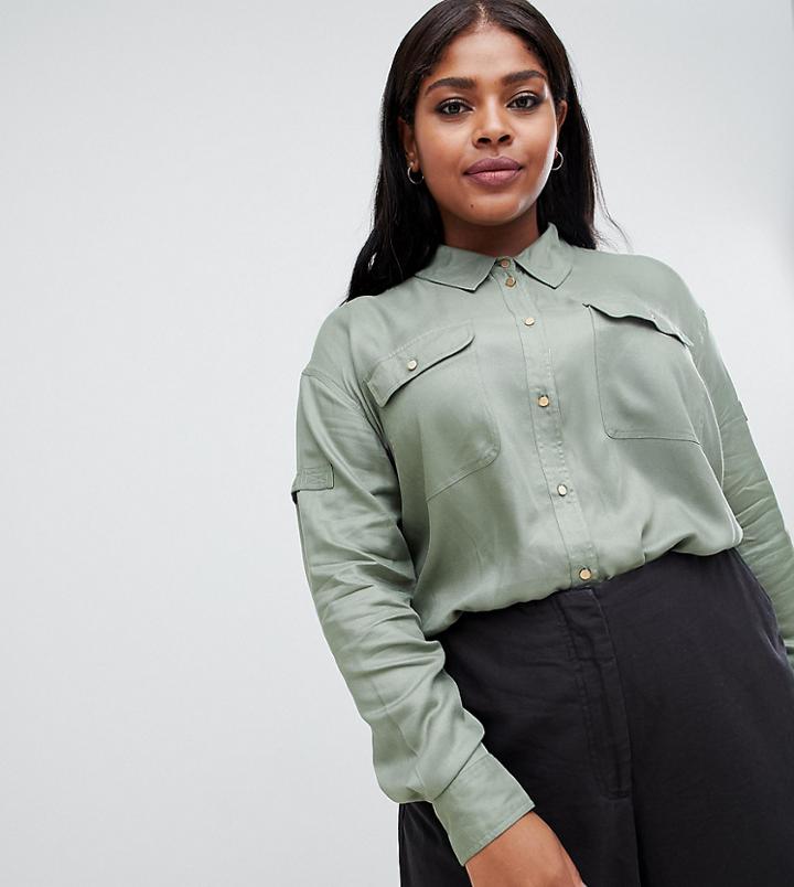Asos Design Curve Utility Shirt - Green