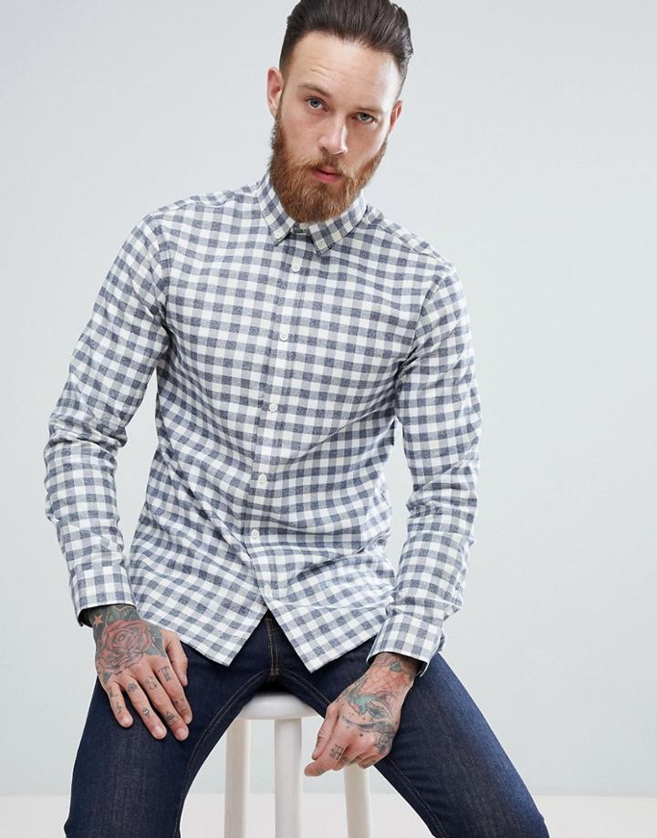 Selected Homme Regular Shirt In Gingham With Button Down Collar - Navy