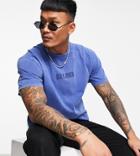 Reclaimed Vintage Inspired Relaxed T-shirt With Logo Front And Palm Back In Washed Navy-blue