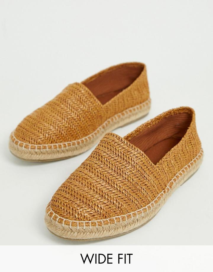 Asos Design Wide Fit Espadrilles In Tan Basket Weave - Tan