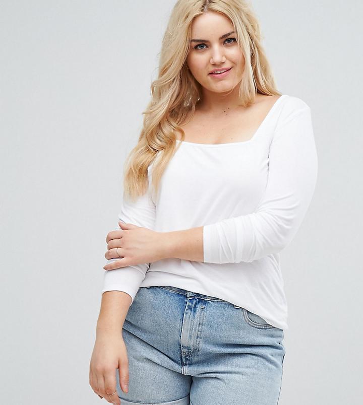 Asos Curve Square Neck Long Sleeve T-shirt - White