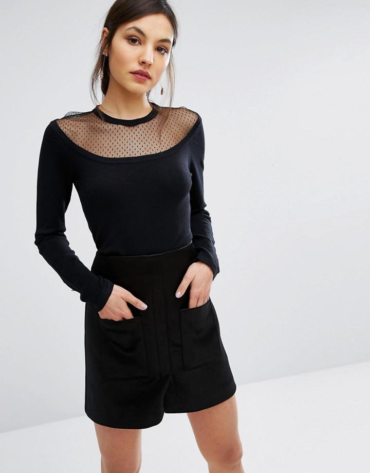 Lavand Sheer Panel Blouse - Black