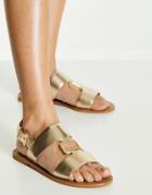 Asos Design Fenix Leather Ring Detail Flat Sandals In Gold