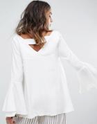Moon River Back Ring Detail Woven Top - White