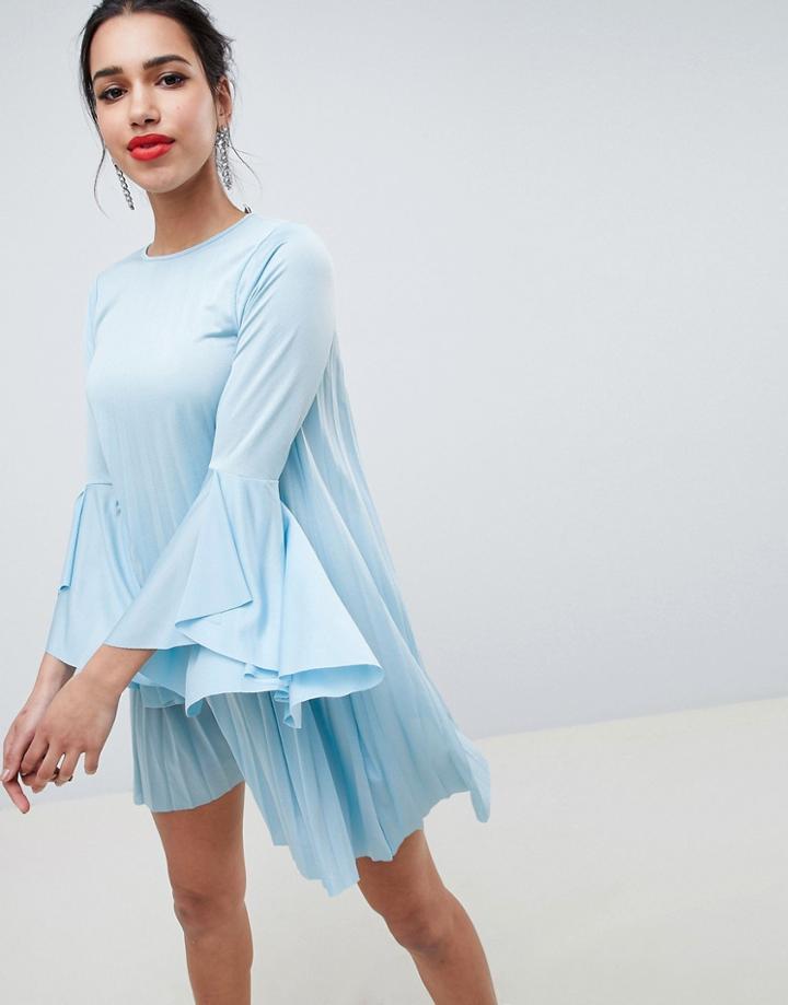 Asos Design Pleated Mini Shift Dress - Blue