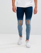 Illusive London Super Skinny Jeans With Blue Fade And Distressing - Blue