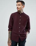 Asos Casual Slim Oxford In Burgundy With Grandad Collar - Red