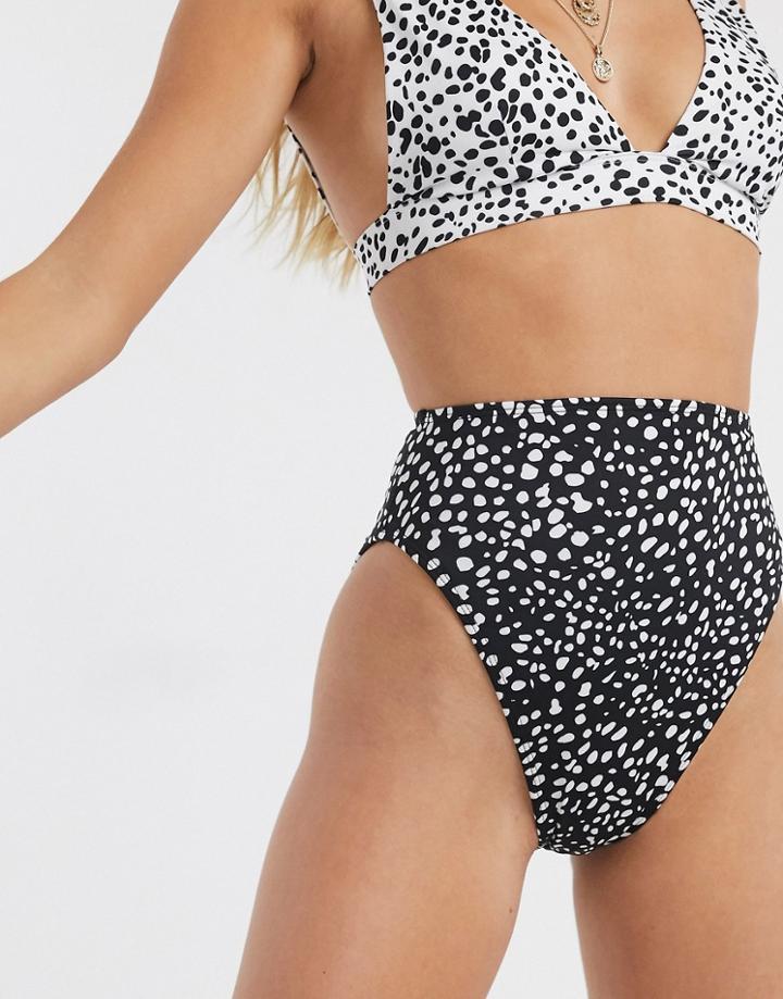 Asos Design Mix And Match High Leg High Waist Bikini Bottom In Black Mono Spot Print-multi