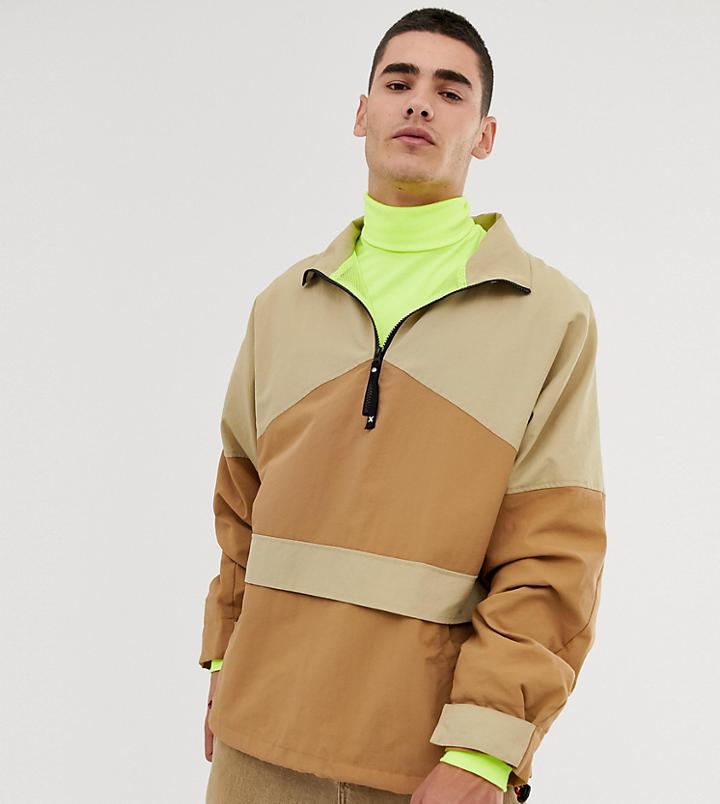 Collusion Waterproof Color Block Overhead Jacket - Brown