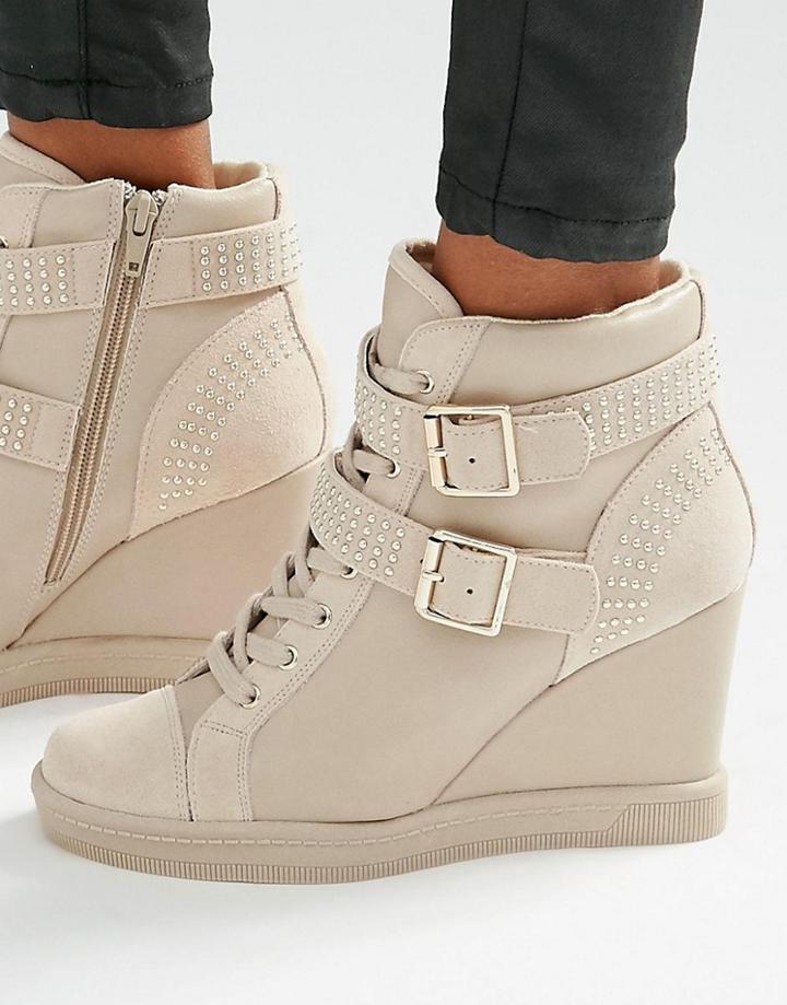 Aldo Wedge Heel Strap Sneakers - Beige