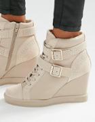 Aldo Wedge Heel Strap Sneakers - Beige