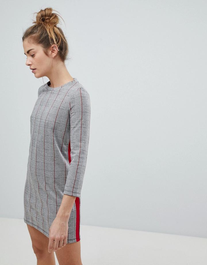 Pull & Bear Checked Jersey Dress - Gray