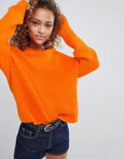 Asos Design Fluffy Sweater In Rib - Orange
