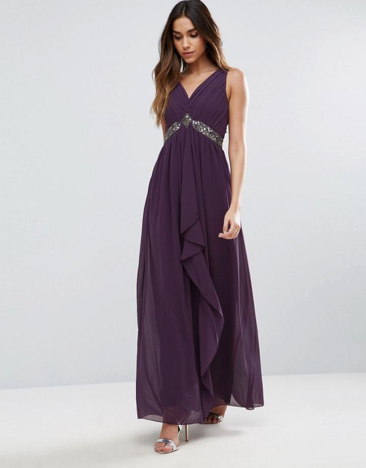 Little Mistress Embellished Maxi Dress With Tie Back - Purple