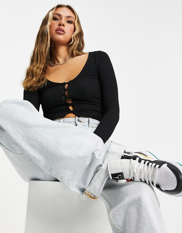 Asos Design Button Through Mesh Fitted Cardigan In Black