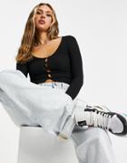 Asos Design Button Through Mesh Fitted Cardigan In Black