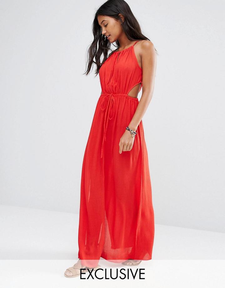 Akasa Red Keyhole Cut Out Beach Maxi Dress - Red