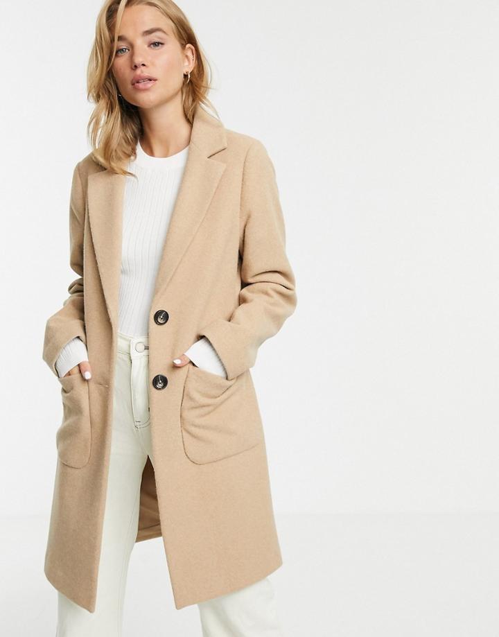 New Look Button Front Coat In Beige - Beige