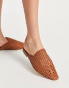 London Rebel Woven Mule Shoes In Tan-brown