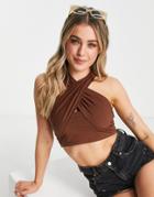 Urban Revivo Cross Front Top In Brown