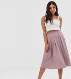 Asos Design Petite Midi Skirt With Box Pleats - Pink