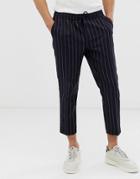 New Look Pinstripe Pants In Navy And Red - Navy