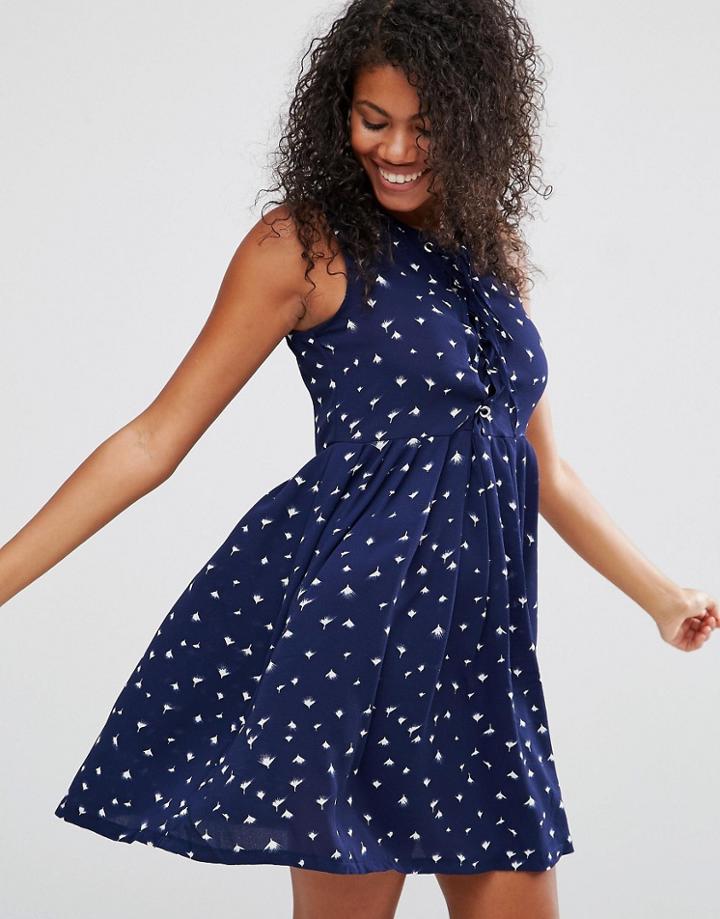 Brave Soul Print Skater Dress - Navy