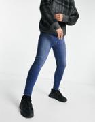Asos Design Super Skinny Ankle Grazer Jeans In Mid Wash Blue