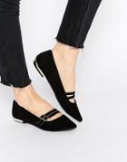 New Look Wide Fit Double Strap Pointed Flats - Black