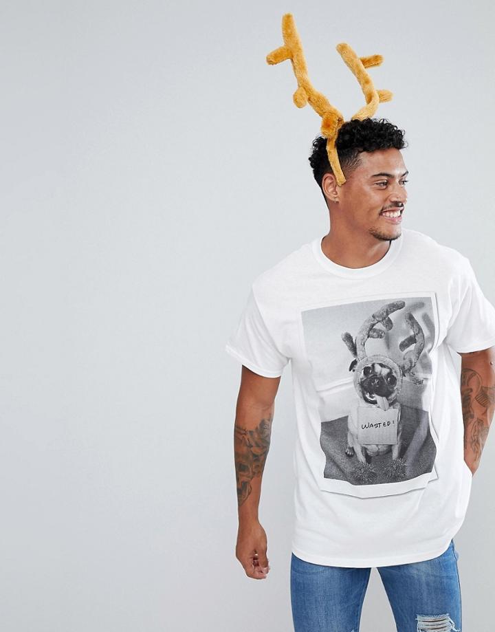 New Love Club Holidays Puppy Print T-shirt - White