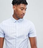 Asos Design Tall Skinny Oxford Stripe Shirt In Blue - Blue