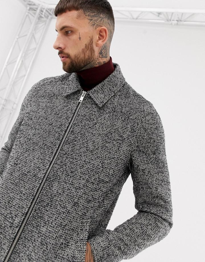 Asos Design Wool Mix Zip Through Jacket In Gray Check - Gray