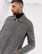 Asos Design Wool Mix Zip Through Jacket In Gray Check - Gray