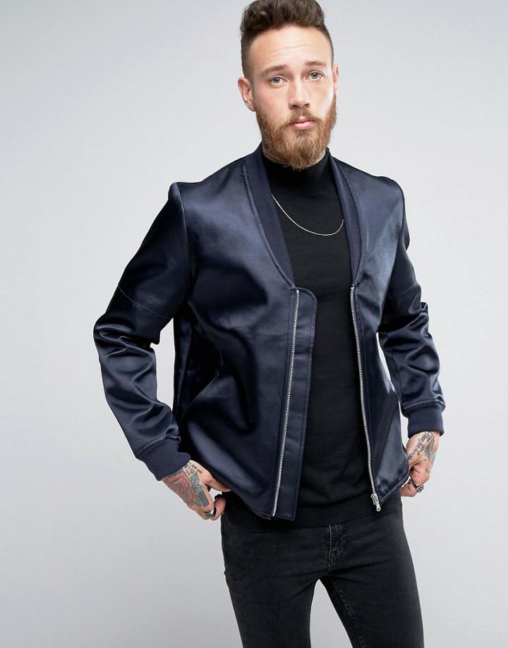 Asos Smart Bomber Jacket In Navy - Navy
