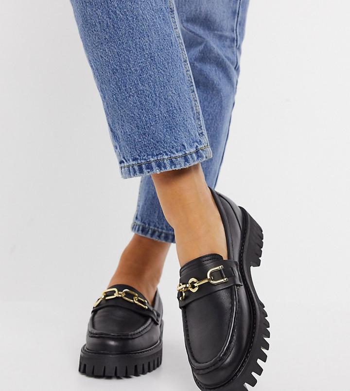 Asra Exclusive Freya Chunky Loafers In Black Leather With Gold Trim