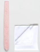 Asos Slim Textured Tie And Pocket Square - Pink