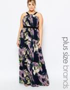 Little Mistress Plus Bold Floral Printed Maxi Dress - Multi