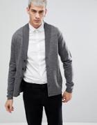 Selected Homme Knitted Merino Blend Shawl Cardigan - Gray