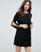 Asos Shift Dress With Split Sleeves And Ring Detail - Black