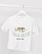 Stradivarius Michigan Motif T-shirt In Cream-white