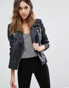 Only Faux Leather Biker Jacket With Zip Detail - Black